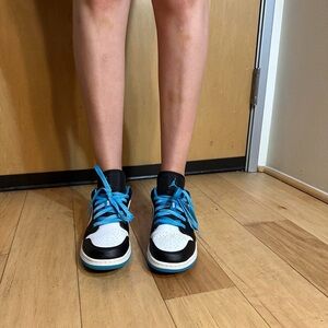 Jordan 1 Lows. Women's Black and Blue Sneakers